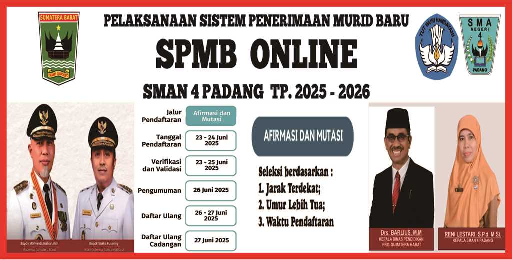 SPMB TAHAP I 
JALUR AFIRMASI DAN MUTASI 
SMAN 4 PADANG...