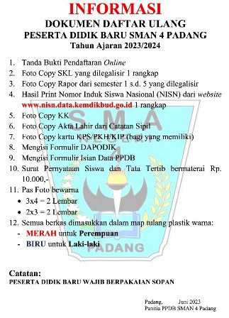 SYARAT DAFTAR ULANG SISWA BARU JALUR AFIRMASI 
SMA NEGERI...