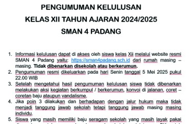 PENGUMUMAN KELULUSAN SISWA SMAN 4 PADANG TP. 2024/2025