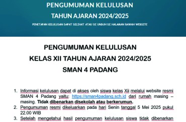 PENGUMUMAN KELULUSAN SISWA SMAN 4 PADANG TP. 2024/2025