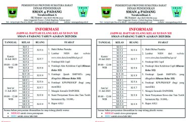 DAFTAR ULANG SISWA KELAS XI DAN XII
SMAN 4 PADANG
Tahun Pelajaran 2025/2026