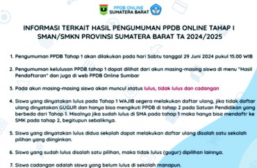 INFORMASI PPDB SEMENTARA 
 SMA NEGERI 4 PADANG Tahun Pelajaran 2024/2025