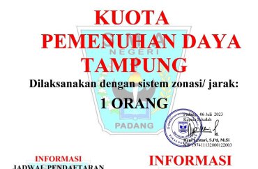 PEMENUHAN DAYA TAMPUNG DENGAN SISTEM ZONASI / JARAK
SMA NEGERI 4 PADANG
Tahun Pelajaran...
