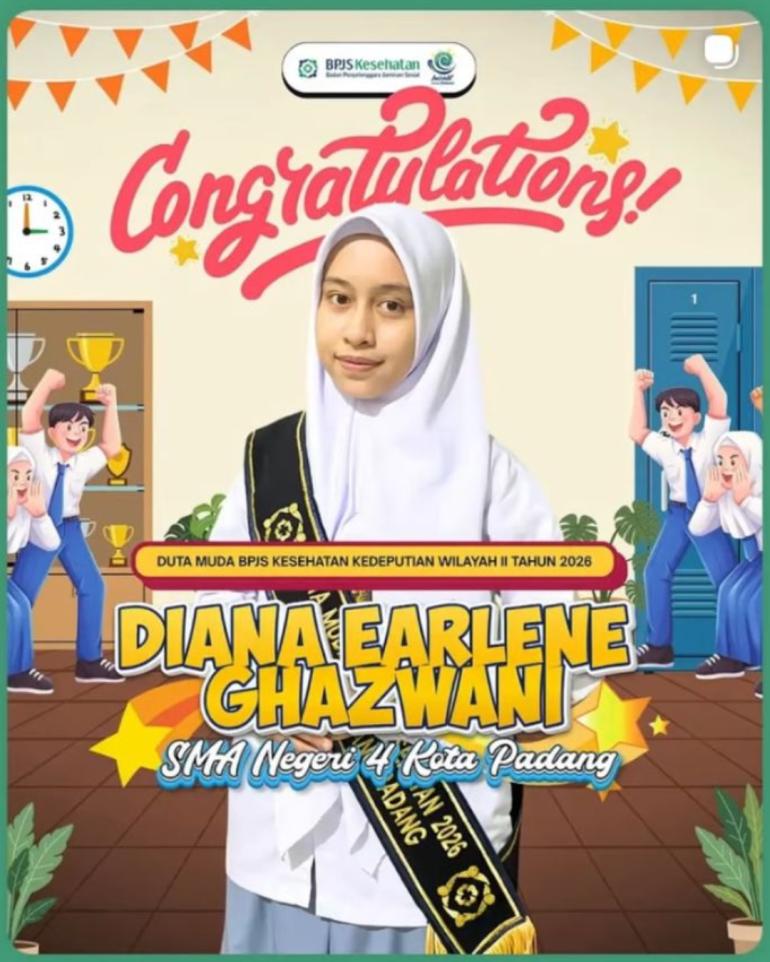 Diana Earlene Ghazwani Siswa SMAN 4 Padang, Juara 1 Duta...